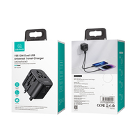 USAMS CC173 Adaptor Perjalanan USB Ganda 12W PD Adaptor Perjalanan Daya Dinding Multi Steker Adaptor Perjalanan Universal US/AU/EU/UK