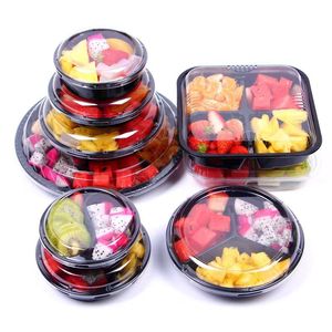 Caja de pesca de fruta transparente redonda desechable con tapa compartimentos de plástico para fruta fresca cortada ensalada materiales reciclados - Product Image 5