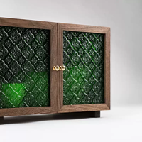 Meuble de rangement moderne marron mini double porte en verre gaufré vert avec jointure en queue d'aronde, vente en gros OEM/ODM