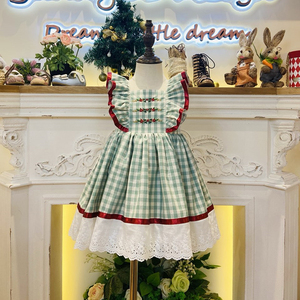 Green Gingham Dress - Girls Knee-Length Plaid Summer Style