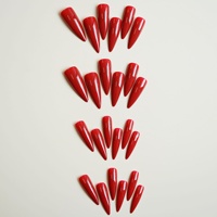 Faux ongles pointus artistiques rouges en ABS, couvrance totale, autocollants de manucure, 24 pièces, vente en gros, style INS