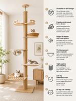Arbre à chat et tour pour chat du sol au plafond, 2,8-3m, avec tige télescopique réglable, tube en carton, colonne en corde, capsule spatiale de 30cm et peluche PV