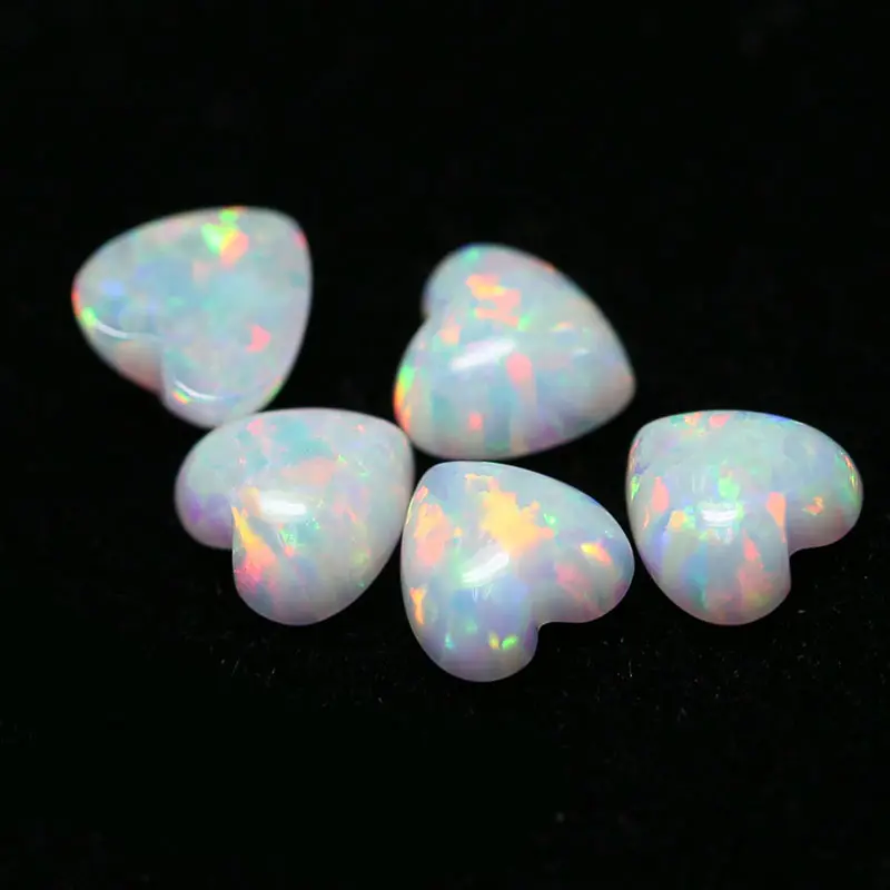 OP17 Batu Opal Sintetis Batu Cabochon 4X4Mm Bentuk Hati Dibuat Batu Opal untuk Membuat Kalung