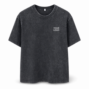 T-shirt en coton lavé surdimensionné pour homme, manches courtes, col rond, couleur unie, décontracté, logo personnalisable sur le devant - Product Image 1