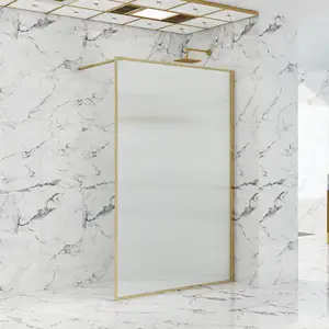 Rose Gold Frameless Bathroom Fixed Panel Shower Door Enclosure Tempered Glass Walk In Shower Screen