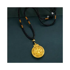 Golden Vintage Bat Pendant Necklace Brass Money Accessory with Rope Chain Good Luck Symbol for Gift