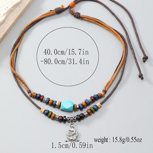 Collar tejido Piedra natural Turquesa Flor Colgante Collar doble para mujer Uionen 1391 - Product Image 3