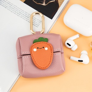 Portable Rectangle PU Leather <b>Mini</b> <b>Pouch</b> Keychain with Snap Fastener Square Design for Earphones and Lipstick - Product Image 4
