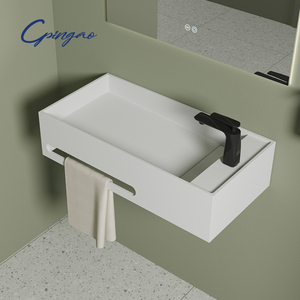 Lavabo <span class=keywords><strong>pequeño</strong></span> de superficie sólida <span class=keywords><strong>con</strong></span> estante de madera Mini lavabo para balcón Lavabo <span class=keywords><strong>pequeño</strong></span> de superficie sólida PMMA <span class=keywords><strong>Fregadero</strong></span> colgado en la pared - Product Image 2