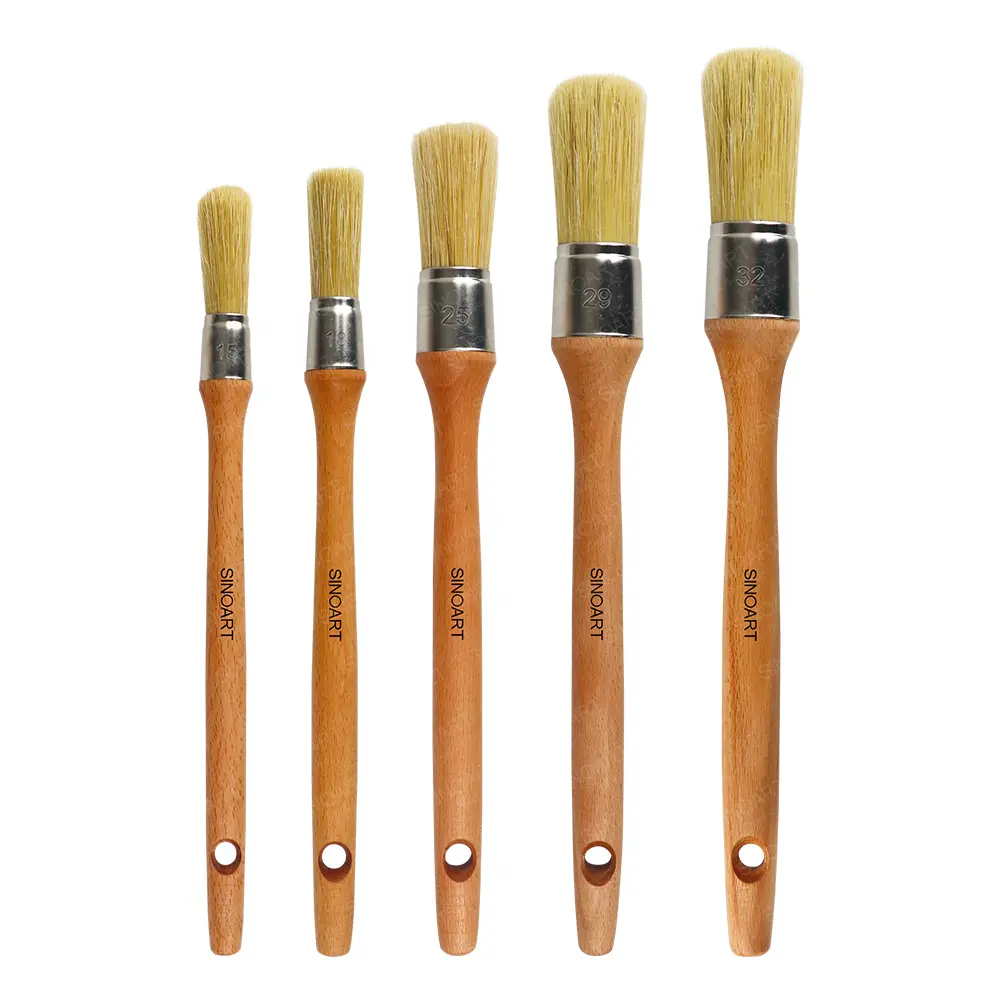 SINOART Long Round Sash Paint Brush Custom 6 tamanhos redondo Natural Pure Bristle Mix pincel para tinta acrílica & óleo