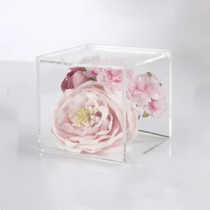 Rõ ràng perspex hoa hiển thị Cube Acrylic ủng hộ hộp kẹo cho GIRT Bộ sưu tập duy nhất Acrylic Hộp hiển thị Cube chức năng