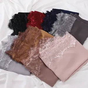 Chiffon Schal Muslim Hijab Mode Spitze Dekoration Damen Schal Luxus Schals & Schals Schwarz Weiß Rosa Stirnband Großhandel