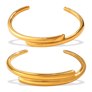 Bracelet ouvert de style européen et américain en acier inoxydable plaqué or 18 carats, design géométrique, bijoux unisexe - Product Image 5