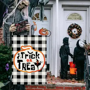 Drapeau de jardin Halloween Trick or Treat, drapeau décoratif extérieur double face pour cour de vacances de 12x18 pouces