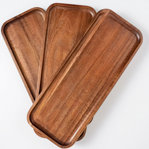 Plateau de service rectangulaire en bois d'acacia massif, poli, durable, écologique, commercial, de qualité alimentaire, personnalisé, MIDAS. - Product Image 1
