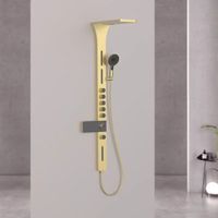 Panneau de douche thermostatique avec rétroéclairage LED |   Douche pluie à jets corporels portatifs |   Douche de salle de bain au design minimaliste moderne avec finition chromée