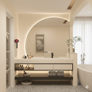 Modern Duvara Monte Çift Lavabolu Banyo Dolabı Seti, Büyük LED Aynalı ve Asma Dolaplı Lüks Banyo Mobilya Seti - Product Image 3