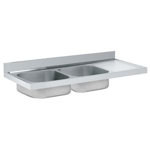 EURAST 2190D256 Évier à double cuvette avec robinet 600x500x300mm Égouttoir simple 2000x700x300mm monotrou et deux trous - Product Image 1