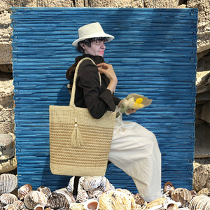 Bolso Tote Grande de Mujer Estilo Boho, Tejido, Color Sólido, Cierre Abierto, Bolso de Paja con Borlas y Forro de Poliéster para Vacaciones y Uso Diario - Product Image 3
