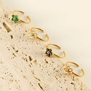 18K Gold Women's Stainless Steel <b>Titanium</b> Steel Fashion Jewelry <b>Rings</b> Colorful Heart-Shaped Flower Design for Parties Children - Product Image 2