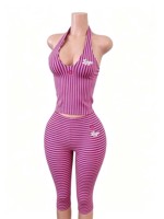 Nouveautés 2026 : Ensemble 2 pièces Y2K pour femme – Haut court à col en V et pantalon long à cordon de serrage – Idéal pour l'été