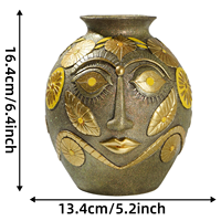 Vase en résine fait main à motif facial, vert et or, sculpture artistique en relief pour herbes séchées, décoration créative pour table, maison et salon
