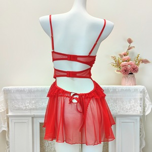 YCH Ingrosso Lingerie Semitrasparente di Alta Gamma con Imbottiture sul Seno, Camicia da Notte Sexy Rossa per Donne - Product Image 3