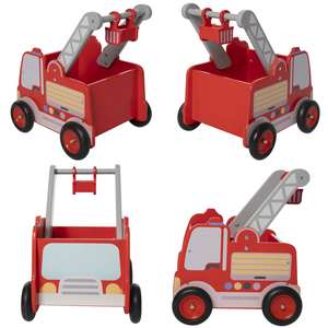 2-में-1 लाल आग ट्रक लकड़ी बच्चे धक्का वॉकर खिलौना बच्चा सीखने घुमक्कड़ वॉकर पहियों के साथ लकड़ी बच्चे वॉकर भंडारण - Product Image 3