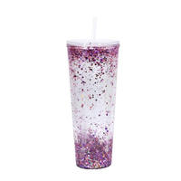 Gobelet en plastique à double paroi sans BPA, réutilisable, 24 oz, en forme de boule de neige, étanche, compatible lave-vaisselle, écologique, en acrylique transparent, pré-percé