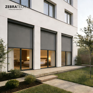 Stores verticaux électriques encastrés d'extérieur avec système de rail motorisé à fermeture éclair, guide-câble à énergie solaire pour ombrage automatique des fenêtres - Product Image 2