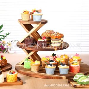 ชั้นวางเค้กไม้ 3 ชั้น ทรงกลม ทำจากไม้สนแท้ สำหรับตกแต่งงานเลี้ยงที่บ้าน - Product Image 5