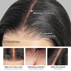 Perruques Sans Colle 9x6 Cheveux Humains Pré-Épilées HD Complètes Avec <span class=keywords><strong>Frange</strong></span> Rideau Dégradée Cadrant le Visage, Perruque Frontale Vague Corporelle Transparente Cheveux Bruts - Product Image 4