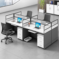 Poste de travail de bureau moderne pour 6 personnes, noir et blanc, avec cloisons, mobilier de bureau