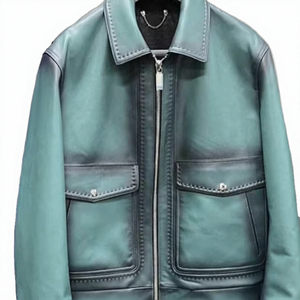 Veste d'hiver en cuir de vachette vert classique, best-seller, motif uni, vente en gros, faible MOQ, 100% haute qualité - Product Image 4