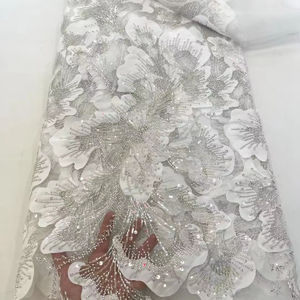 कारखाने की कीमत बेडेड कढ़ाई और सीक्वेंस के साथ कारखाने की कीमत ब्राइडल फीता कपड़े - Product Image 1