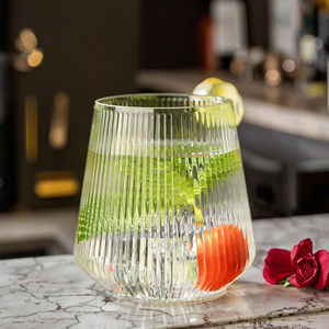 ワイングラス12オンス縦型デザイン使い捨てヴィンテージエレガントシャンパンウィスキーグラスプラスチックステムレスリブワイングラス - Product Image 1