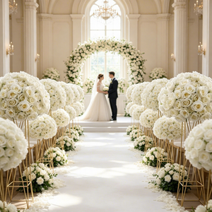 Composizione Floreale Artificiale di Rose Bianche e <span class=keywords><strong>Rosa</strong></span> per Centrotavola Matrimoniale, Decorazione per Tavoli, Feste ed Eventi - Product Image 2