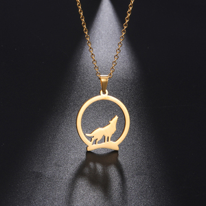 Myshape Howling Wolf colgante collar mujeres hombres Casual Punk Acero inoxidable Color oro Animal cuello cadena joyería regalo al por mayor - Product Image 2