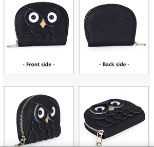 Ando Bag Porte-monnaie en cuir de vache véritable avec motif hibou, mini portefeuille à fermeture éclair avec porte-clés pour femme - Product Image 4