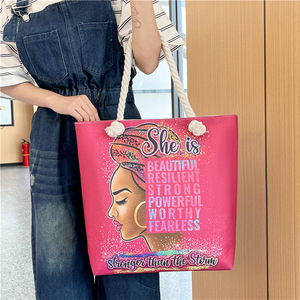 Borsa di tela con motivo a cartoni animati afro-americani borsa di tela di nuova fresca ragazza nera borsa con motivo africano <span class=keywords><strong>ragazze</strong></span> borse con manico in corda - Product Image 3