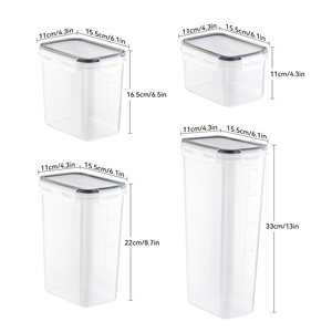 4 Pack Square Airtight Food <b>Storage</b> Bottles Lids Leak Proof BPA Free Plastic <b>Camping</b> Kitchen Pantry Organizer Cereal Flour Sugar - Product Image 6