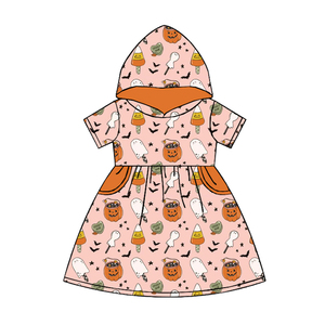 Vestido con Capucha de Seda Láctea Estampado para Niñas, Vestido Infantil de Manga Corta con Bolsillos, Estampado Personalizado en Toda la Superficie, Vestidos para Niñas Pequeñas - Product Image 2