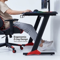 Bureau d'ordinateur pour jeux et bureau AOR ZS-R5 avec éclairage RGB, porte-gobelet, plateau pour écouteurs, surface en bois, noir