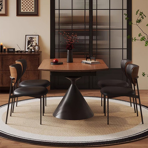 <span class=keywords><strong>Tavolo</strong></span> da Pranzo Rotante Estensibile in Legno Massello <span class=keywords><strong>Colore</strong></span> <span class=keywords><strong>Noce</strong></span>, Quadrato e Rotondo Dual-Use con Piano Girevole - Product Image 3