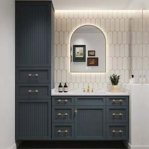 <b>Light</b> French Rotimance Style Retro <b>Black</b> Wood <b>Bathroom</b> Cabinet Single/Double Sink <b>Bathroom</b> Vanity with Smart Mirror - Product Image 4