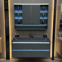 Meuble de salle de bain moderne et durable avec miroir LED, grand lavabo mural, vasques en céramique
