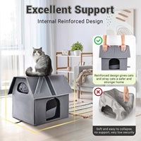 Maison pour chat d'extérieur, grand abri isolé, résistant aux intempéries, pour chat errant, avec tapis doux amovible, montage facile, surélevé en bois