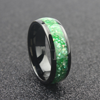 Bague en tungstène dôme noir de 8mm, incrustation de coquillage vert, alliance pour homme, bijoux pour homme