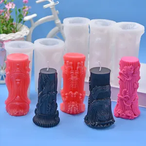 3D European Cylindrical Scented Candle Silicone Moulds Wholesale Pillar Art Silicone Mold For Home Decor
