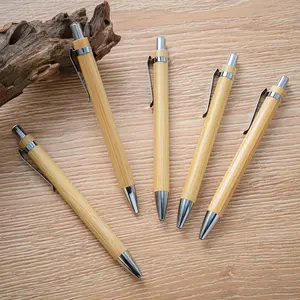 Your label Wholesale 2024 Hot Sales Eco Friendly bamboo ball pen business wooden holder black ink ballpoint pen for promotion gi